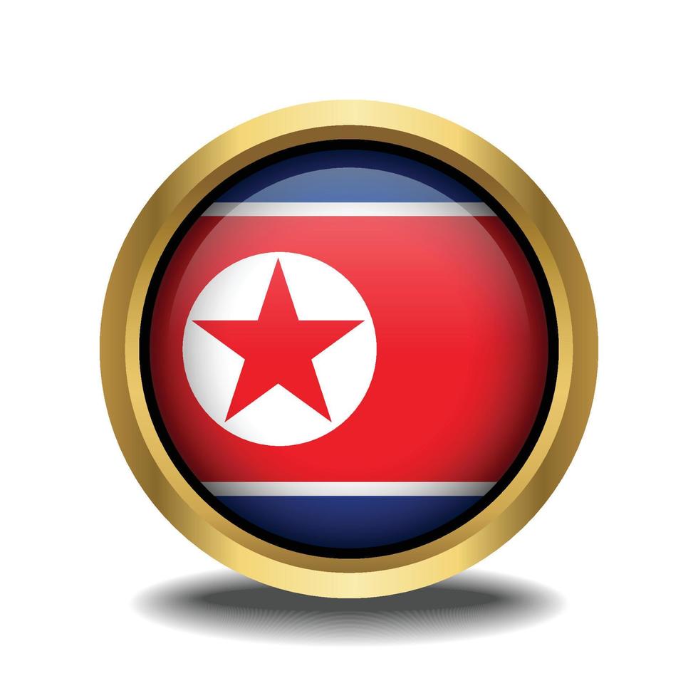 North Korea Flag circle shape button glass in frame golden vector