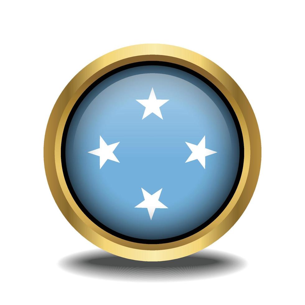 Micronesia Flag circle shape button glass in frame golden vector