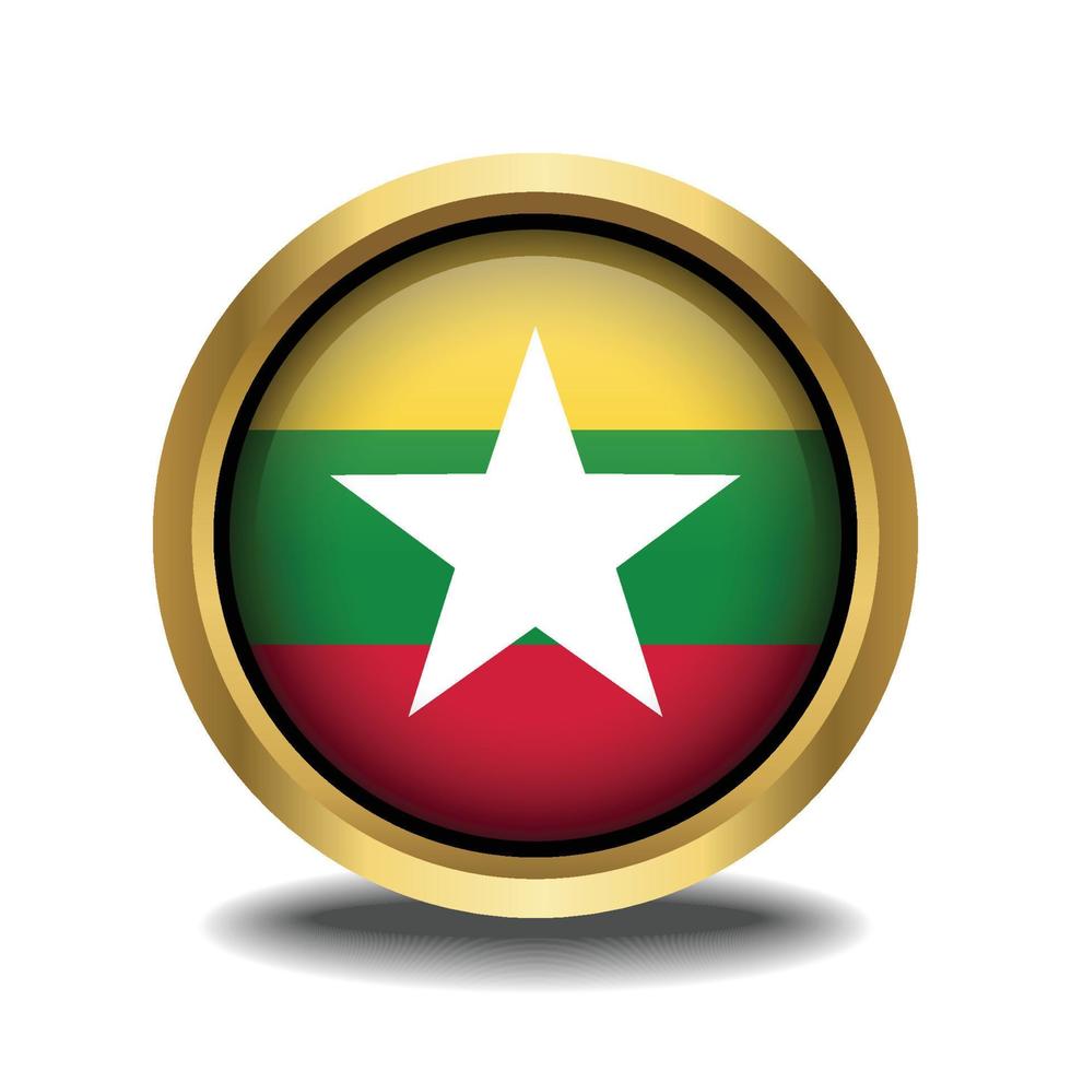 Myanmar Flag circle shape button glass in frame golden vector