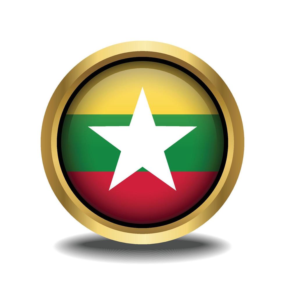 myanmar bandera circulo forma botón vaso en marco dorado vector