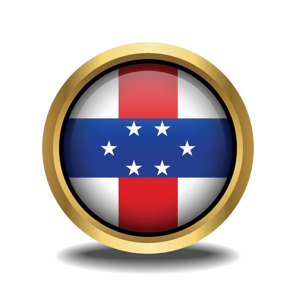 Países Bajos antillas bandera circulo forma botón vaso en marco dorado vector