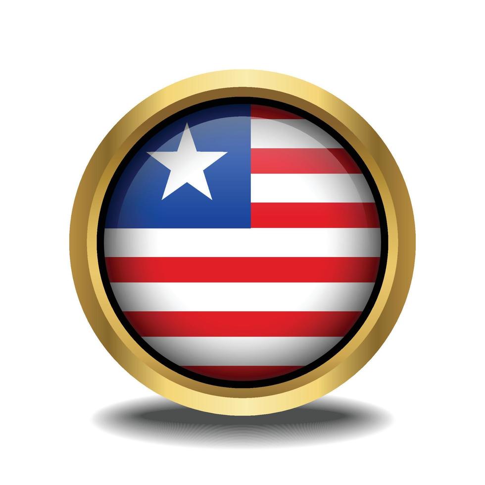 Liberia Flag circle shape button glass in frame golden vector