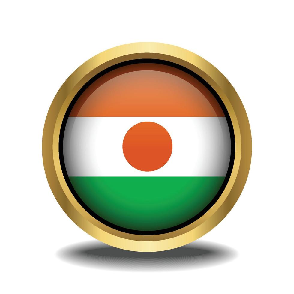 Niger Flag circle shape button glass in frame golden vector