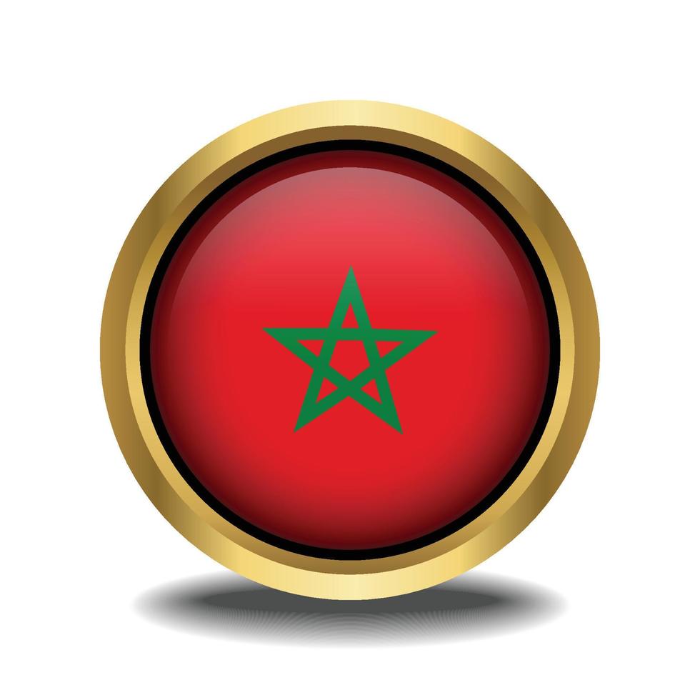 Marruecos bandera circulo forma botón vaso en marco dorado vector