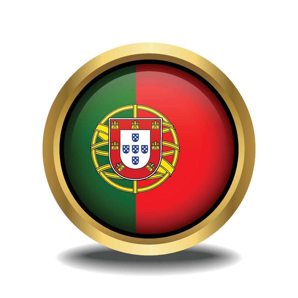 Portugal Flag circle shape button glass in frame golden vector