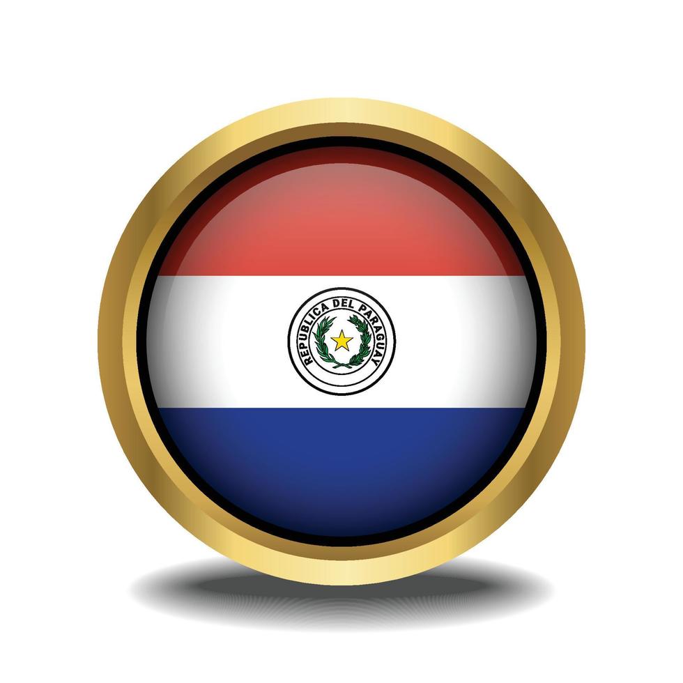 Paraguay Flag circle shape button glass in frame golden vector