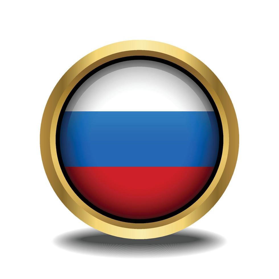 Russian Federation Flag circle shape button glass in frame golden vector