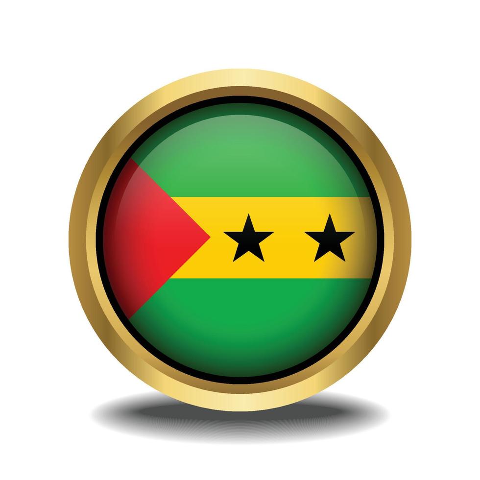 Sao Tome and Principe Flag circle shape button glass in frame golden vector