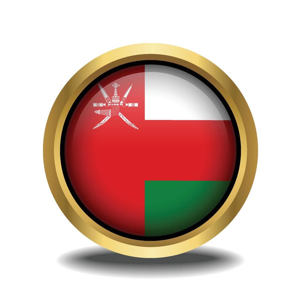 Oman Flag circle shape button glass in frame golden vector