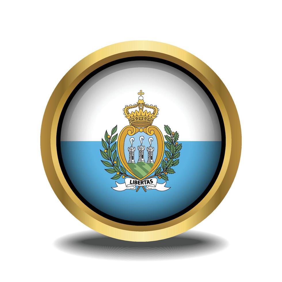 san marino bandera circulo forma botón vaso en marco dorado vector