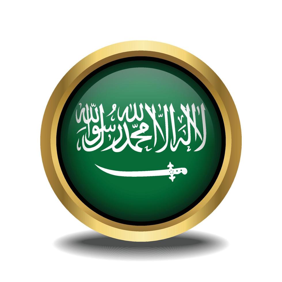 Saudi Arabia Flag circle shape button glass in frame golden vector