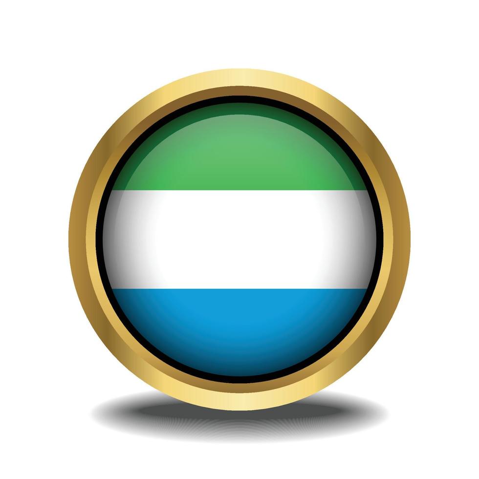 Sierra Leone Flag circle shape button glass in frame golden vector