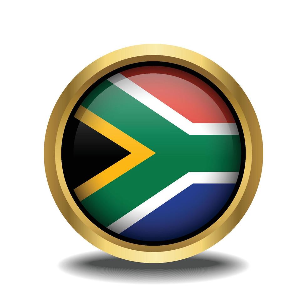 South Africa Flag circle shape button glass in frame golden vector