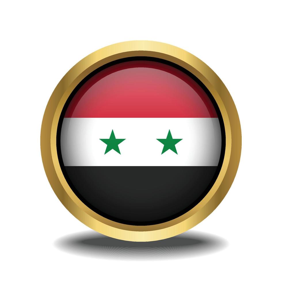 Syria Flag circle shape button glass in frame golden vector