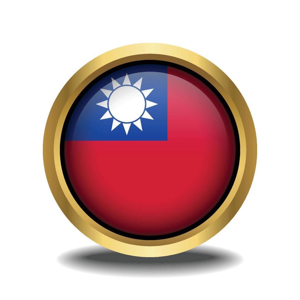 Taiwan Flag circle shape button glass in frame golden vector