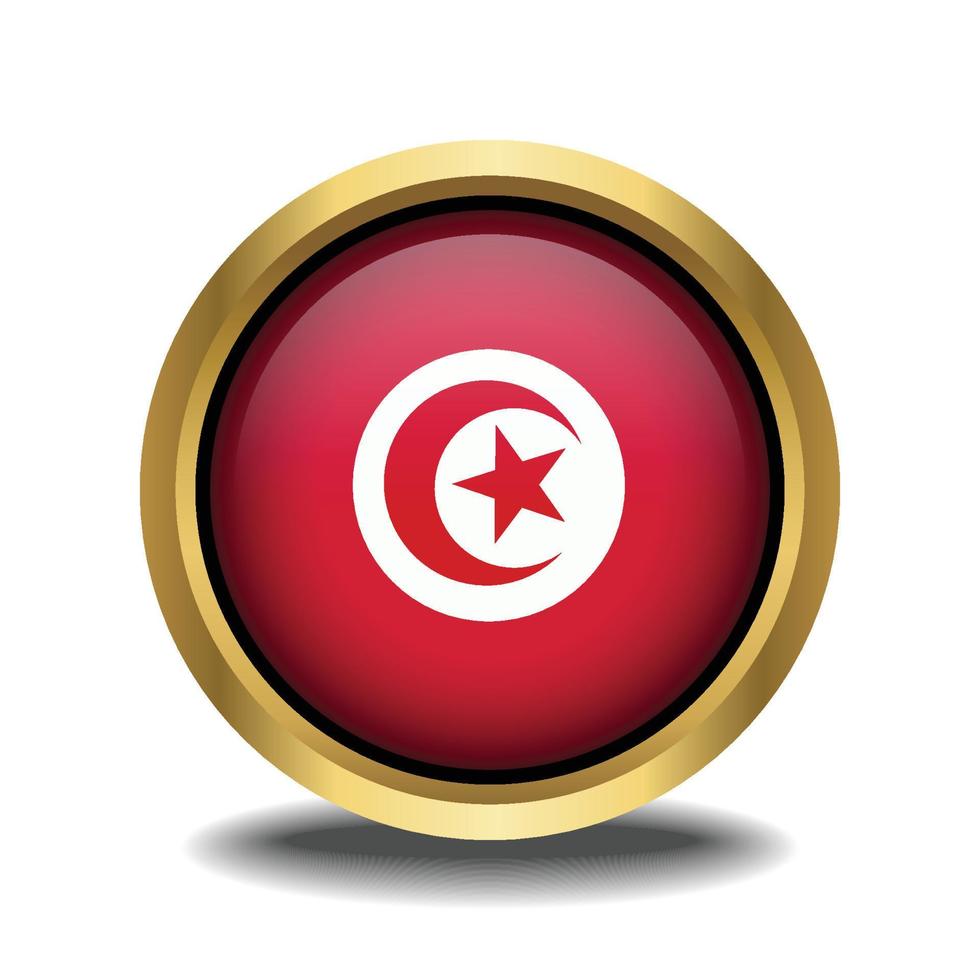 Tunisia Flag circle shape button glass in frame golden vector