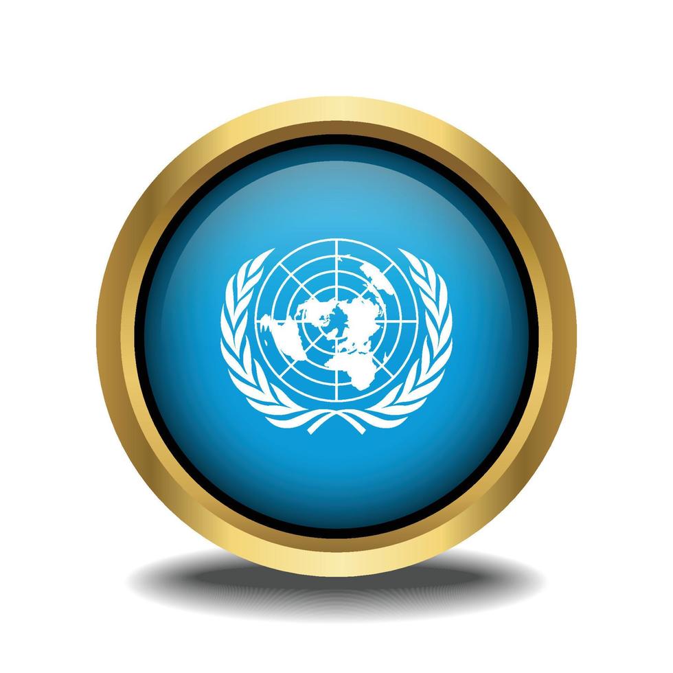 United Nations Flag circle shape button glass in frame golden vector