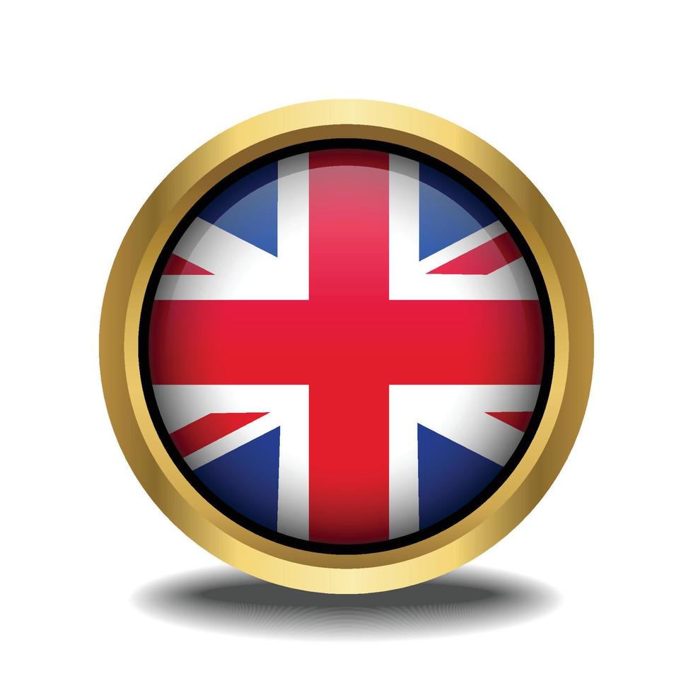 United Kingdom Flag circle shape button glass in frame golden vector
