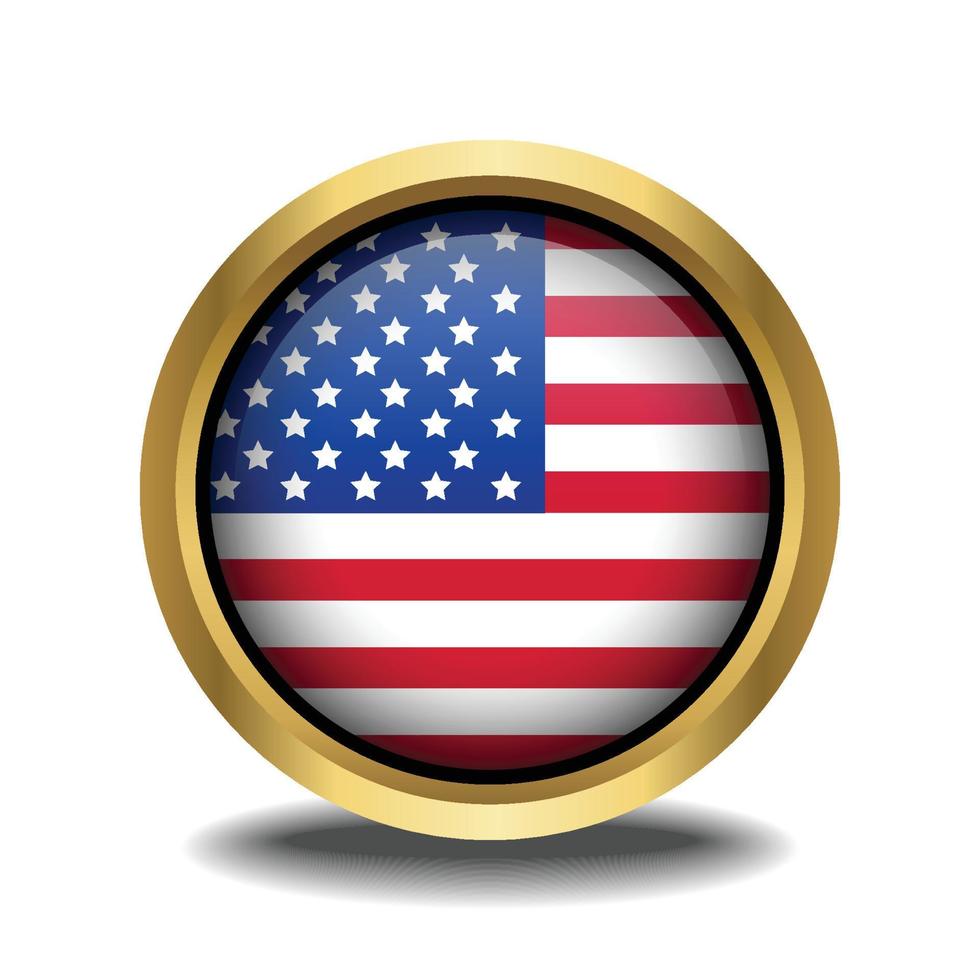 United States Flag circle shape button glass in frame golden vector