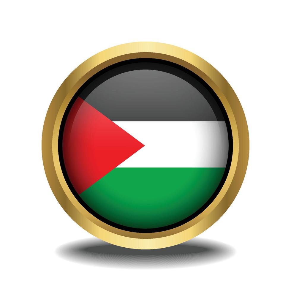 Palestine Flag circle shape button glass in frame golden vector