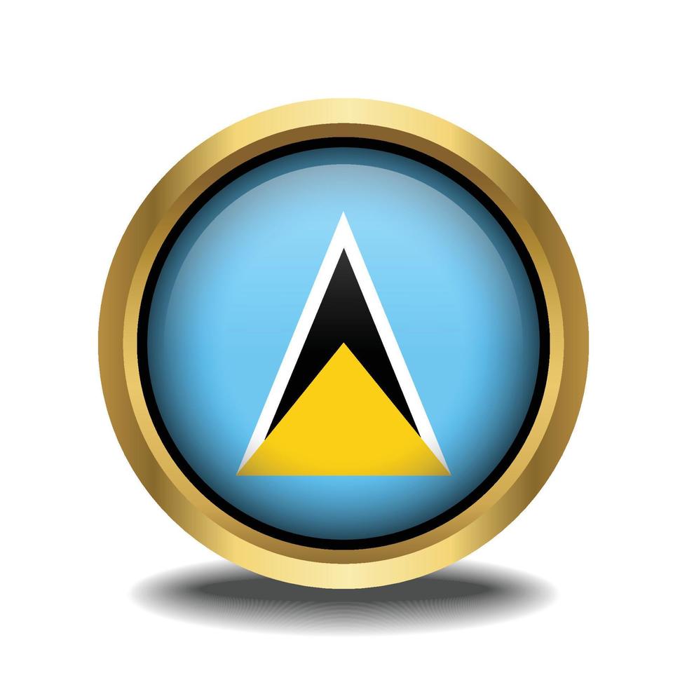 ST. Lucia Flag circle shape button glass in frame golden vector