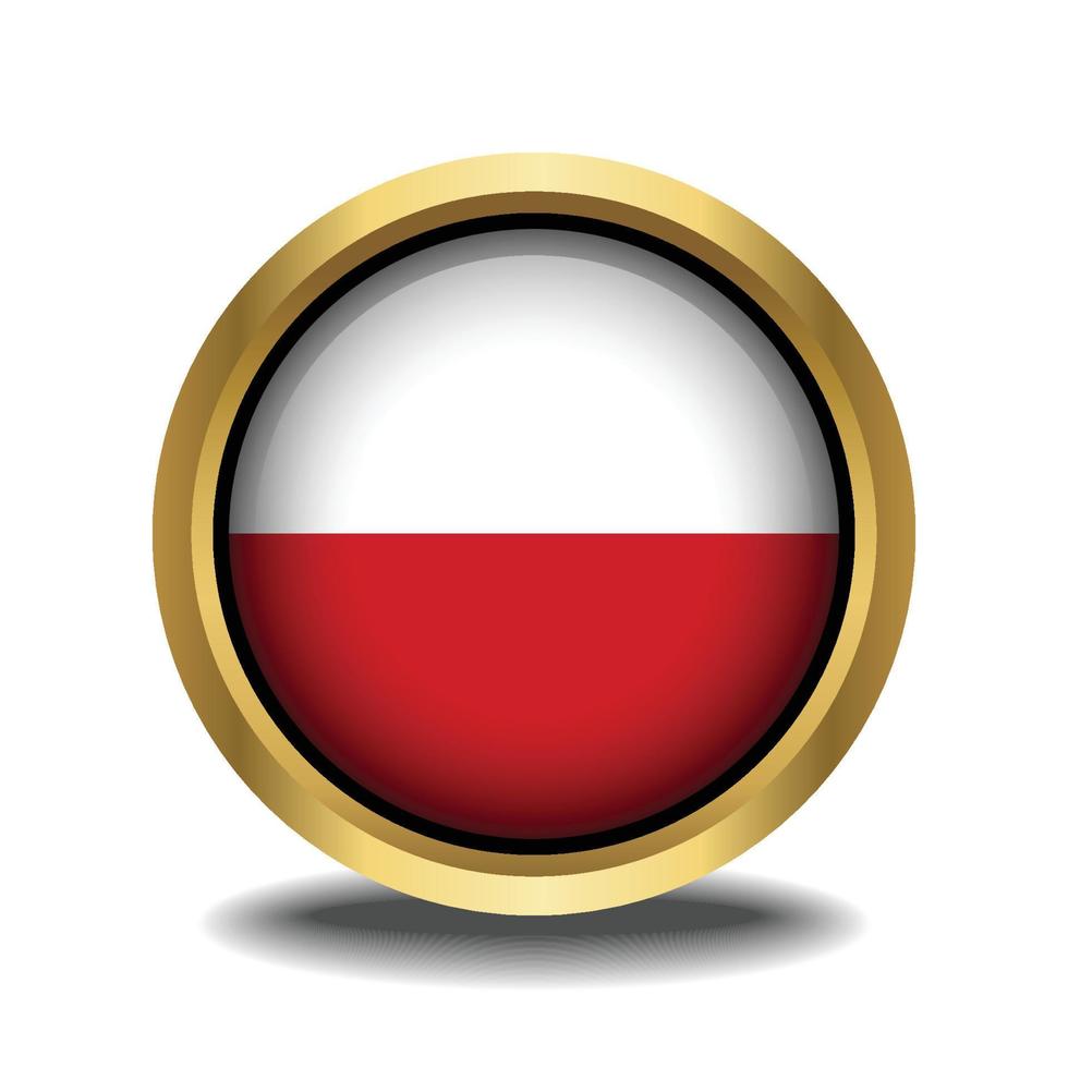 Poland Flag circle shape button glass in frame golden vector