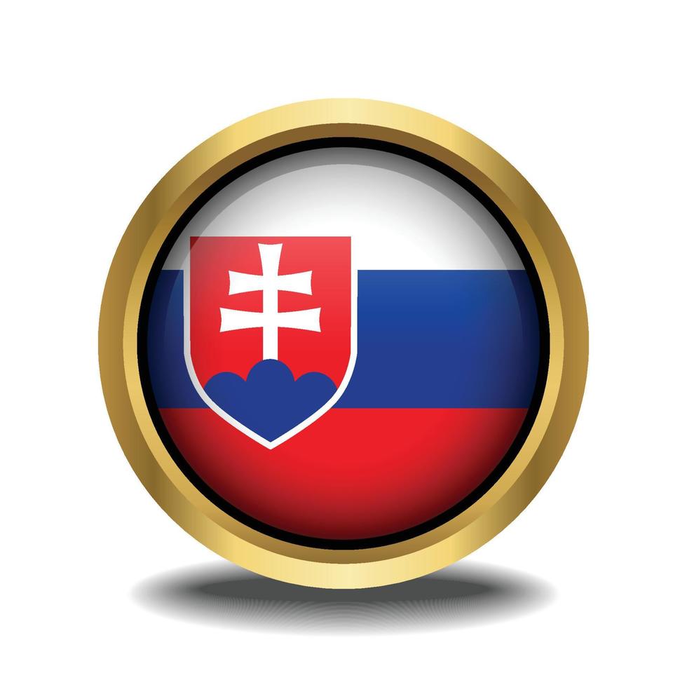 Slovakia Flag circle shape button glass in frame golden vector