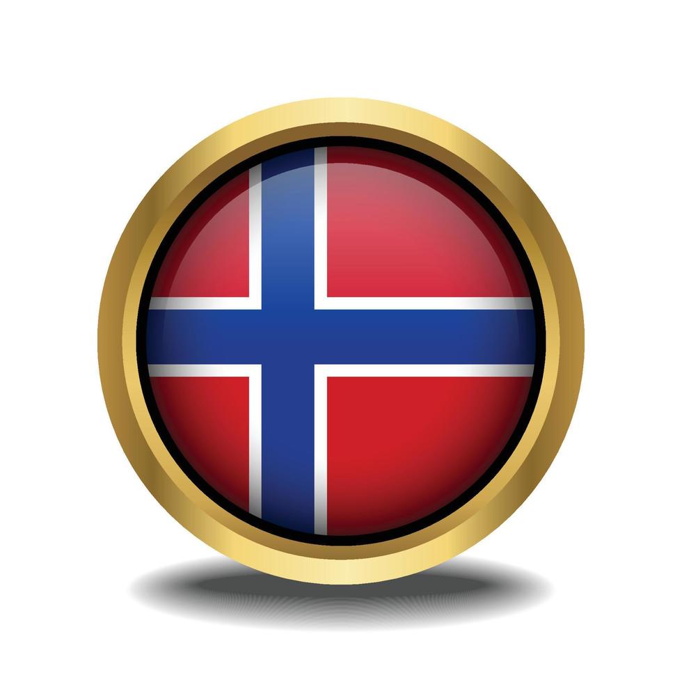 Norway Flag circle shape button glass in frame golden vector