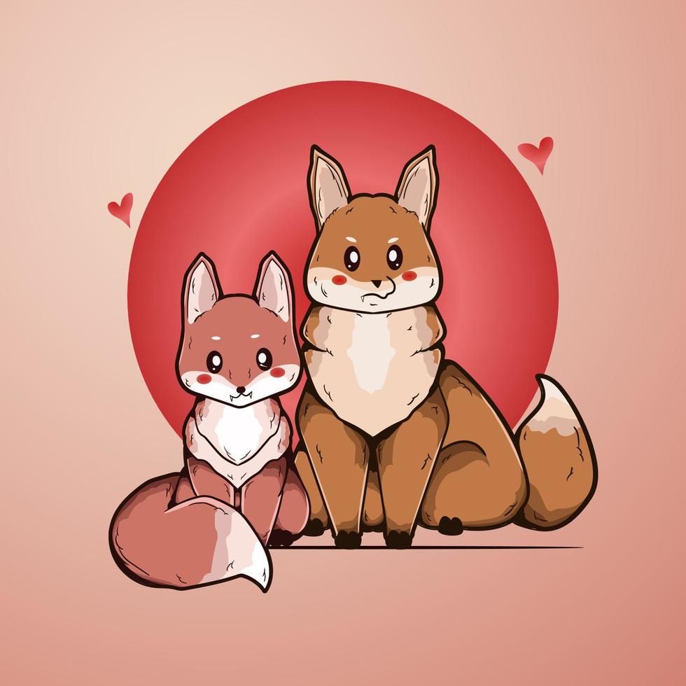 Cute Love Couple Dog Shiba Inu Illustration Character Design Vector