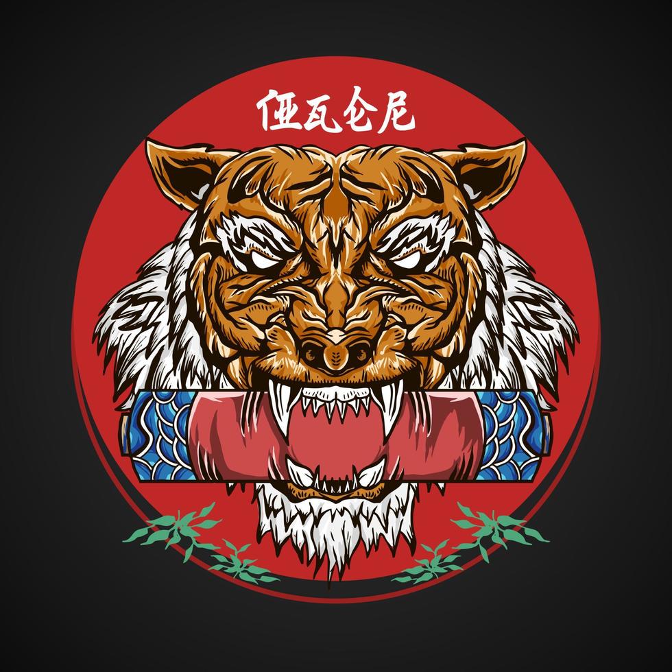 Tigre ninja samurai japonés dibujo obra de arte ilustración vector