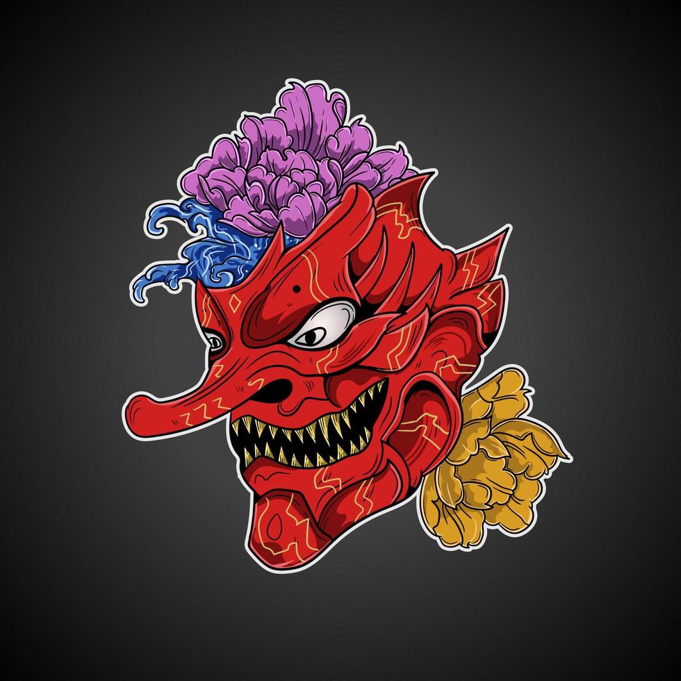 oni flor tatuaje ilustración vector obra de arte