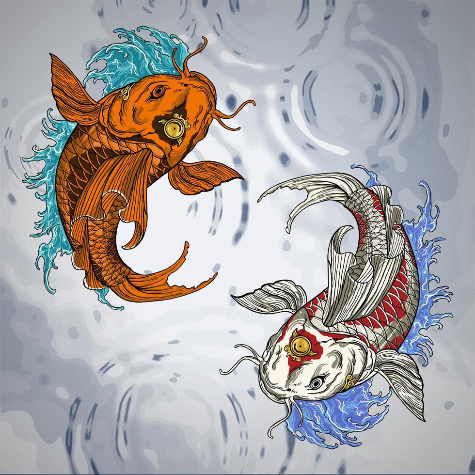 Japanese Koi Fish Artwork Drawing Illustration Vector
