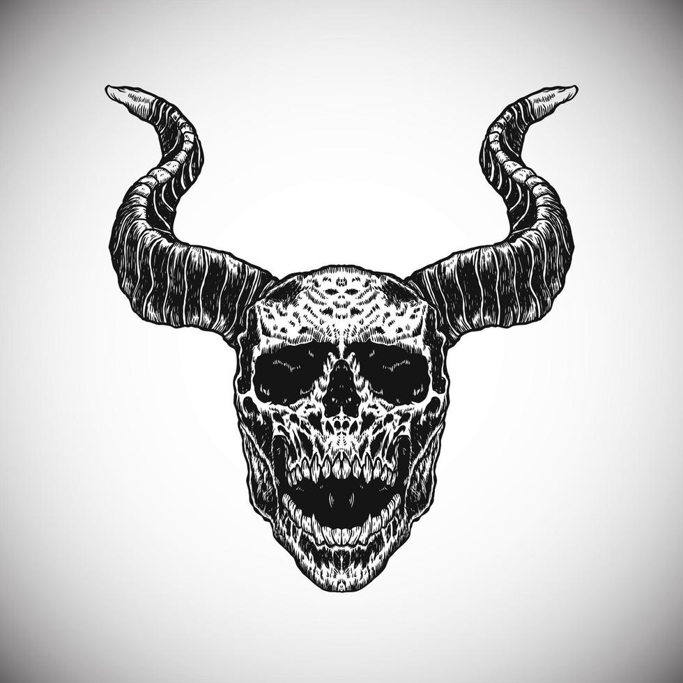 Black Skull Devil Satan Horn Hell King Dark Detailed Vector Realistic Illustration Artwork