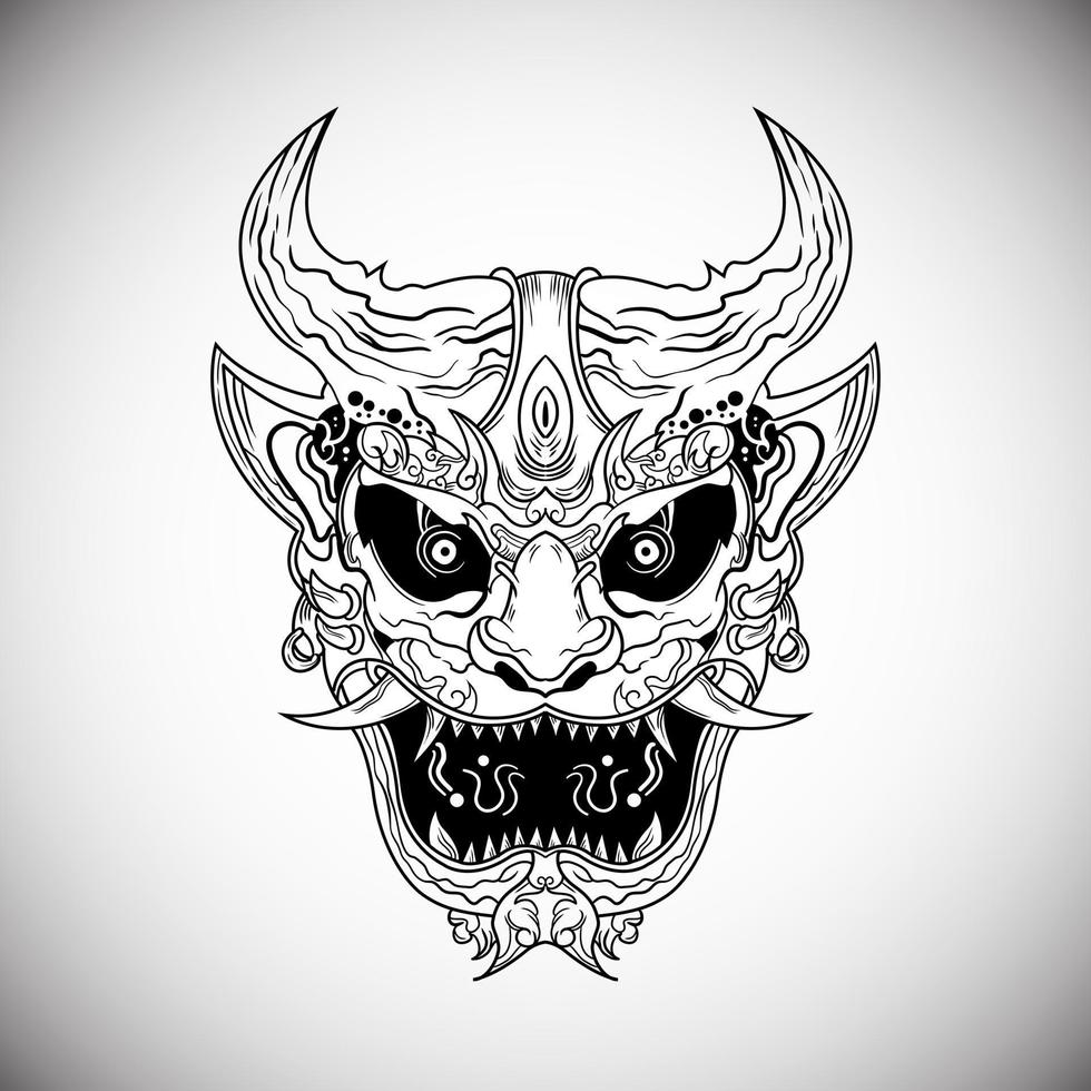 Oni Japanese Demon Outline Draw Illustration Artwork Vector