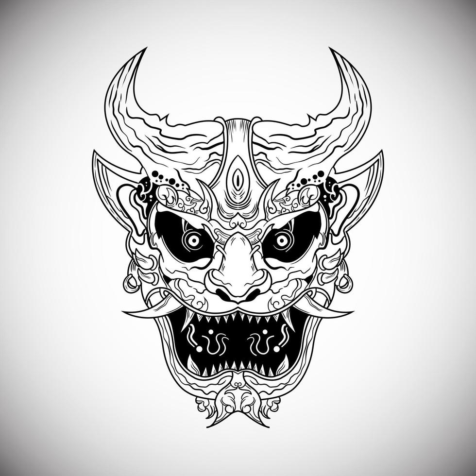 Oni Japanese Demon Outline Draw Illustration Artwork Vector