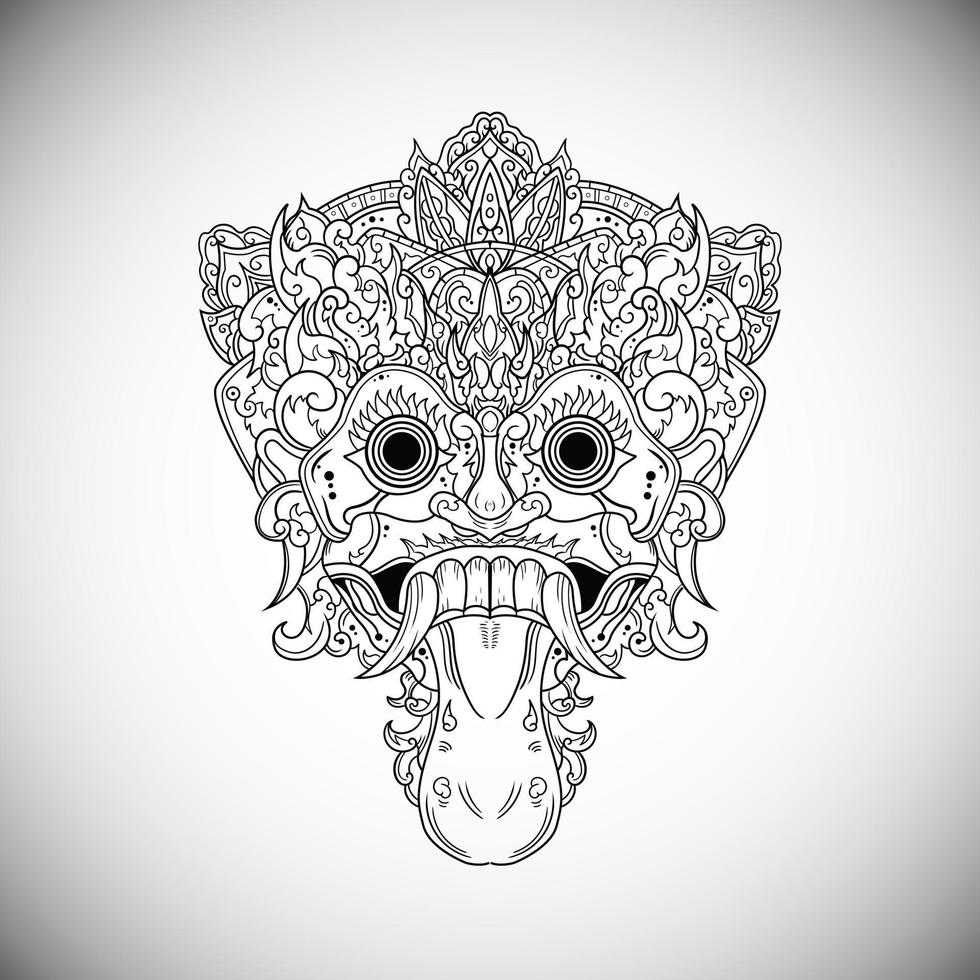 Barong Leak Balinese Outline Vector Drawing Illustration