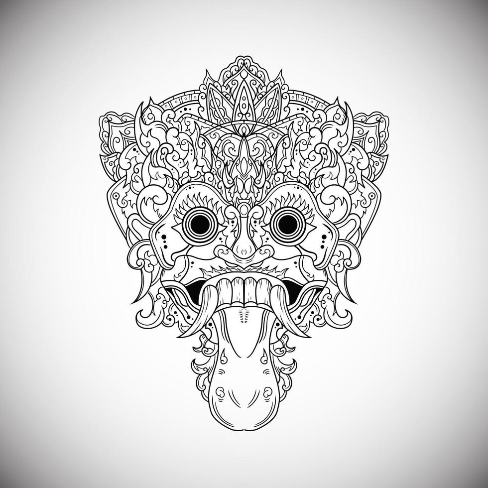 barong fuga balinés contorno vector dibujo ilustración