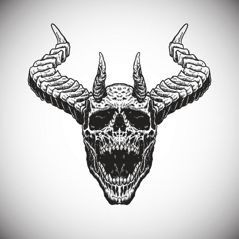 Devil Dark Skull Hell King Kill Dead Realtistic Detailed Black Vector Illustration Artwork