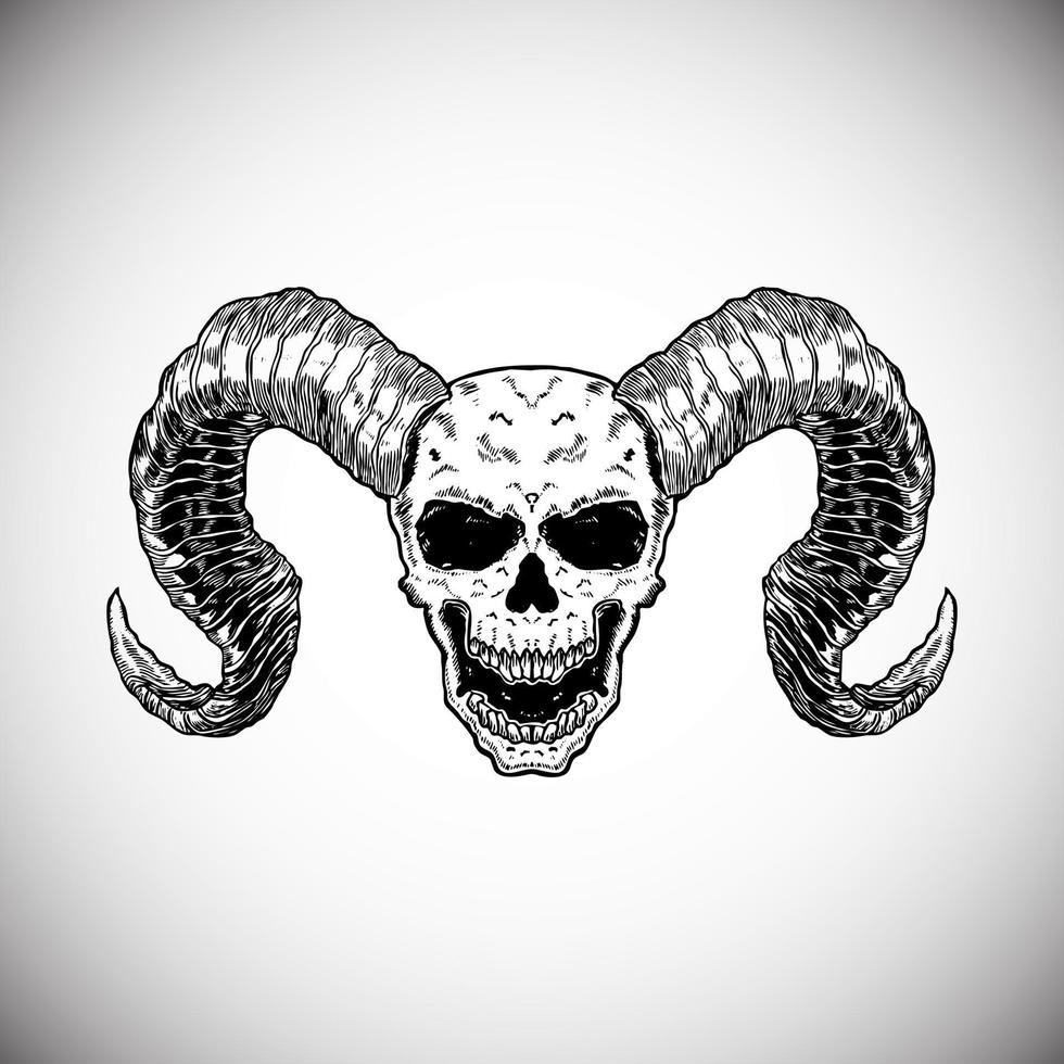 Skull Horn Demon Outline Drawing Illustration Artwork Vector