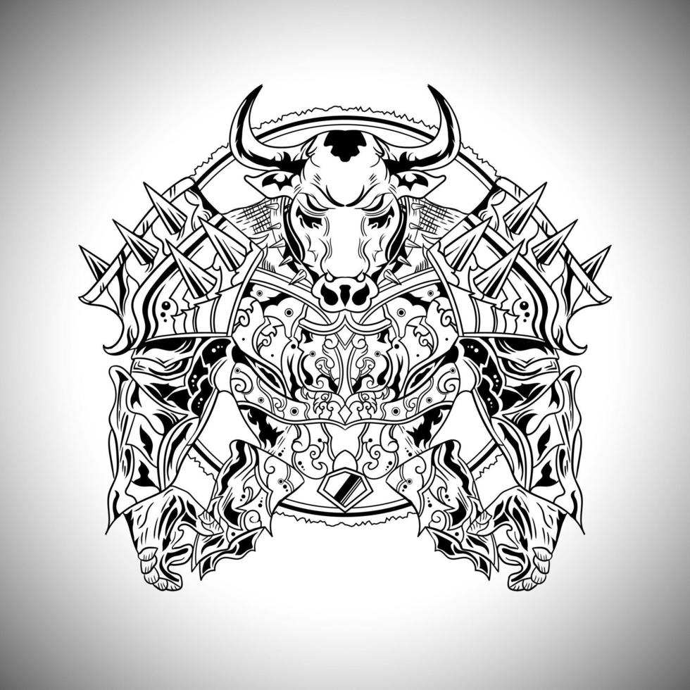 Bull Warrior Armor Illustration Drawing Outline Vector