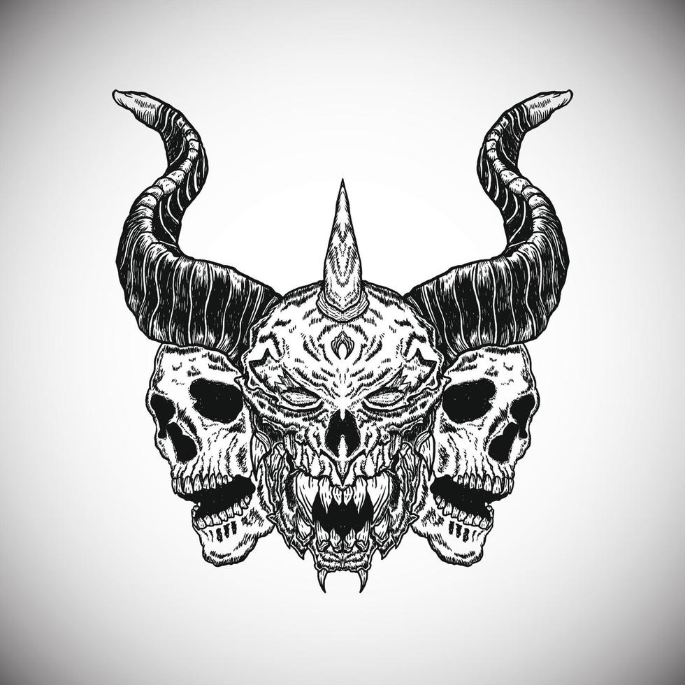 Black Skull Demon Minion Knight Dark Artwork Illustration Vector