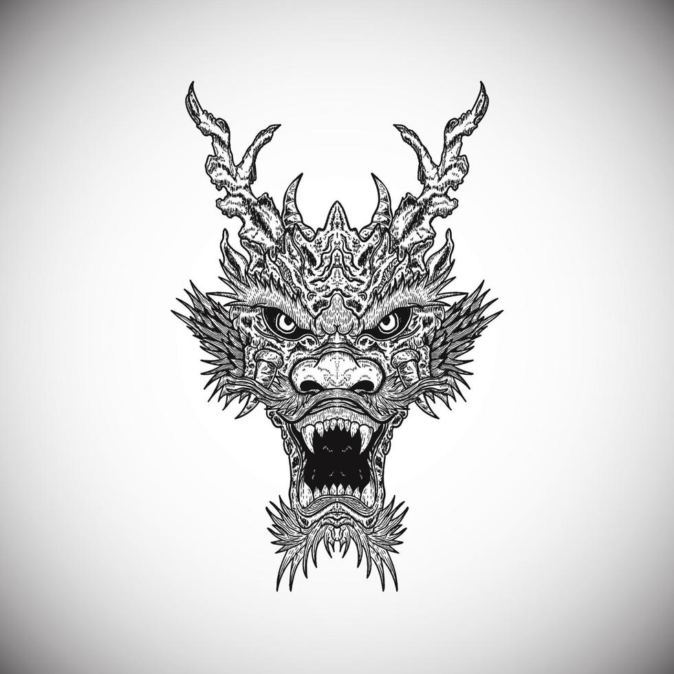 Black Chinese Oriental Dark Dragon Head Vector Illustration Artwork 20469378 Vector Art at Vecteezy