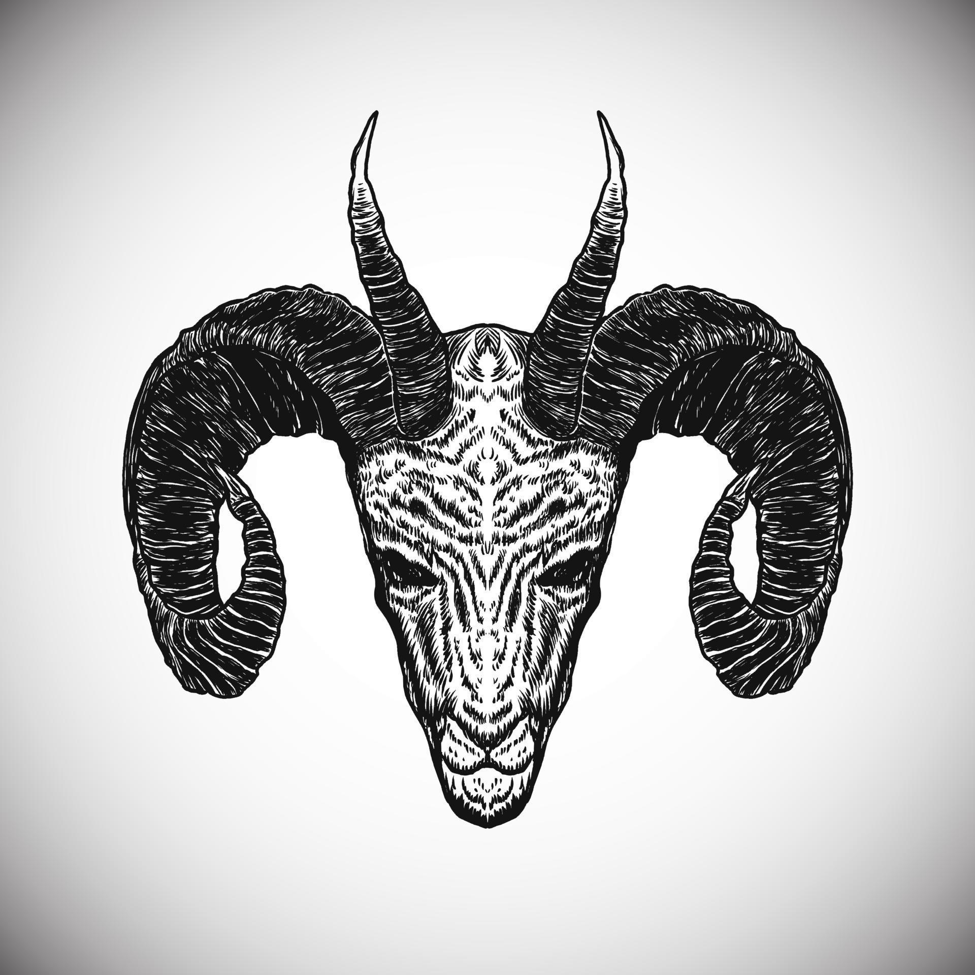 Black Skull Goat Horn Ritual Metal Dark Artwork Detailed Realistic