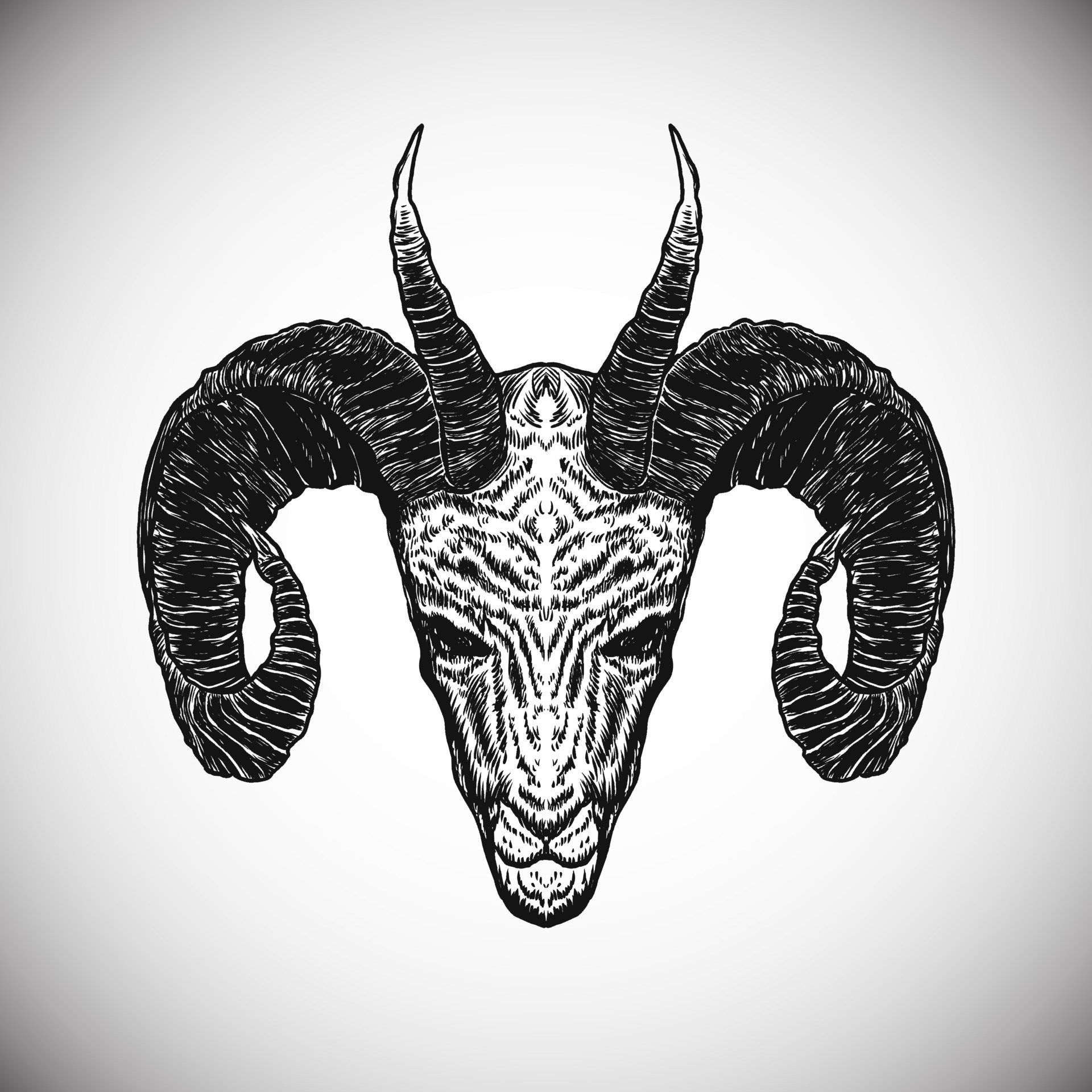 Black Skull Goat Horn Ritual Metal Dark Artwork Detailed Realistic ...