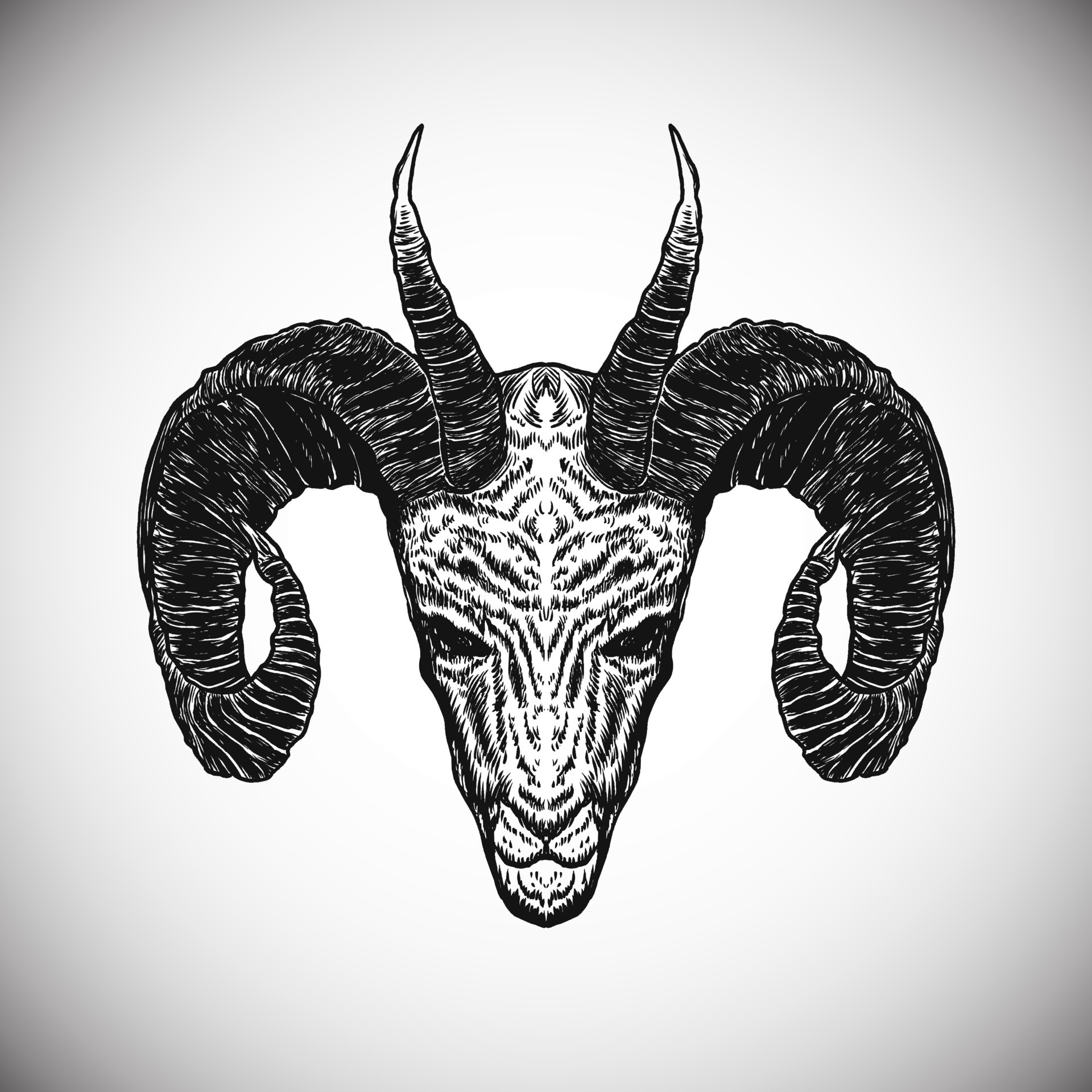 Black Skull Goat Horn Ritual Metal Dark Artwork Detailed Realistic