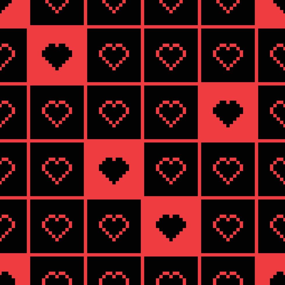 Seamless Pixel Heart Pattern Swatch vector
