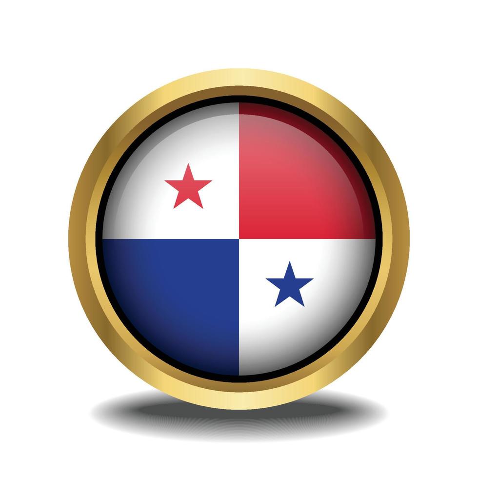 Panama Flag circle shape button glass in frame golden vector