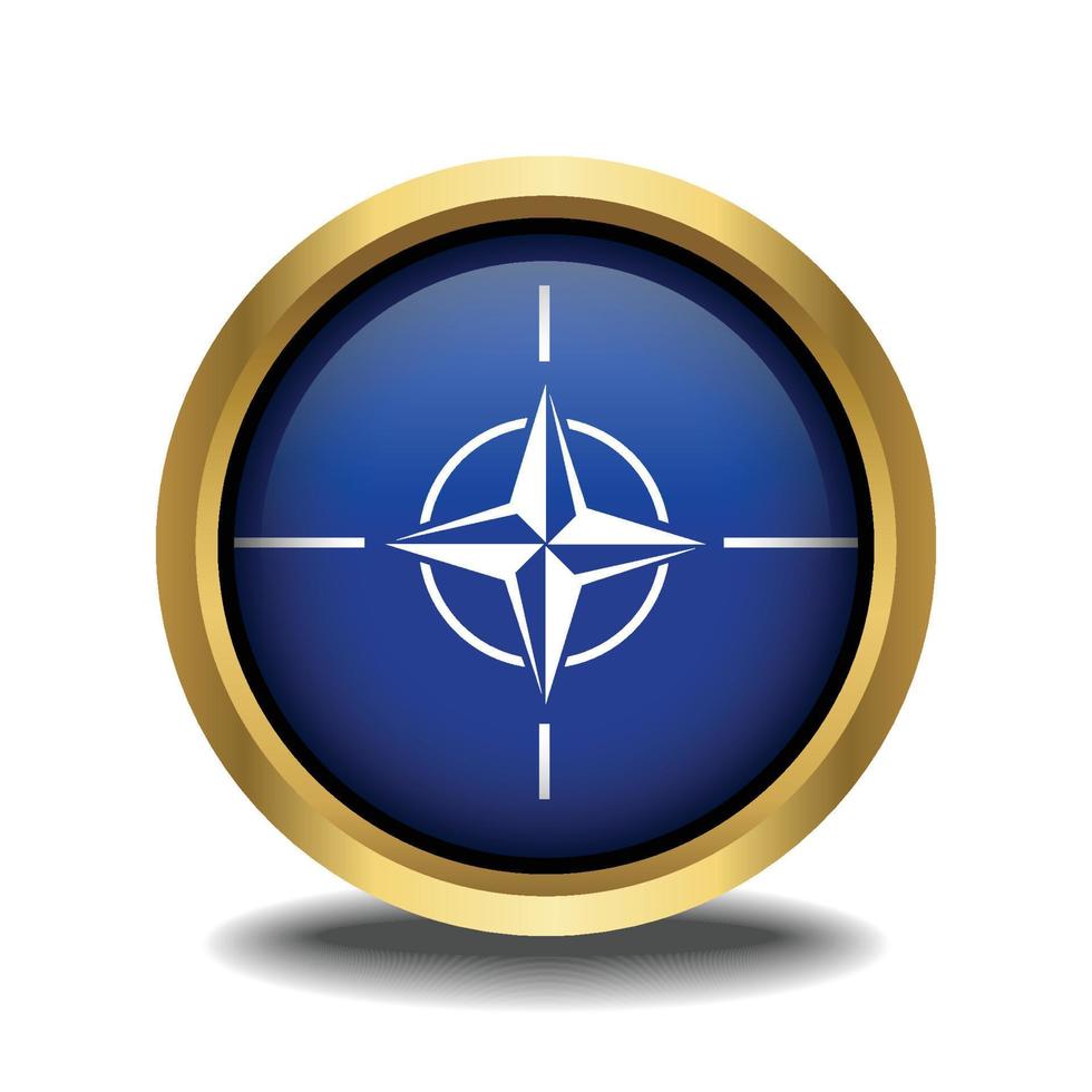 OTAN bandera circulo forma botón vaso en marco dorado vector