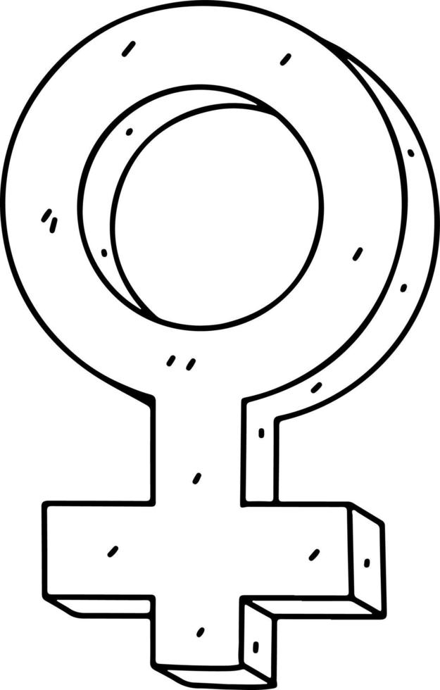 Female gender symbols in hand drawn doodle style. Vector illustration isolated on white background.
