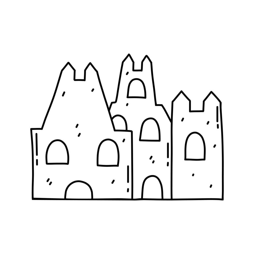 AdoSand Castle in hand drawn doodle style. Cute template. Vector illustration. Design of book illustrations, coloring pages for kids.